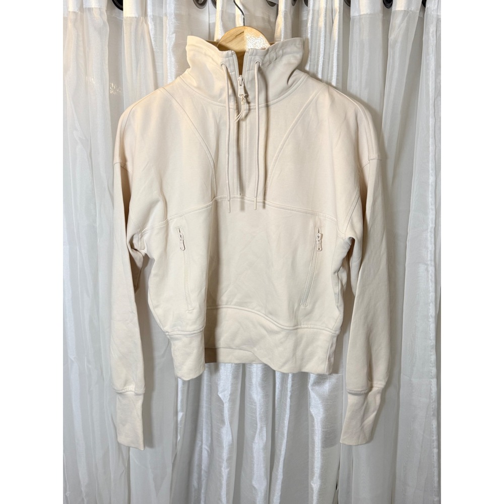 Old Navy Dynamic Fleece Pullover Womens M Cream Quarter Zip Funnel Neck Hoodie